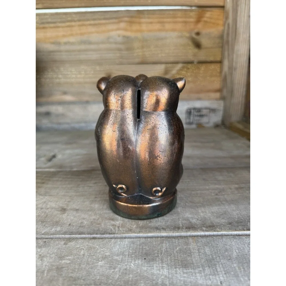 Vintage Three Little Pigs Cast Metal Piggy Bank Coin Worn Copper Tone Finish USA